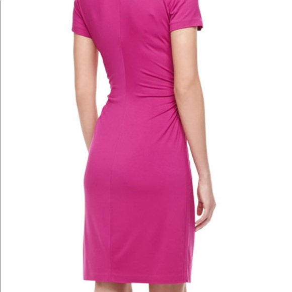 DVF Fuchsia Short Sleeve Ruched T-Shirt Dress - Picture 2 of 7